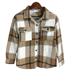 Pink Lily Plaid Button-Up Shacket S 100% Polyester Women's